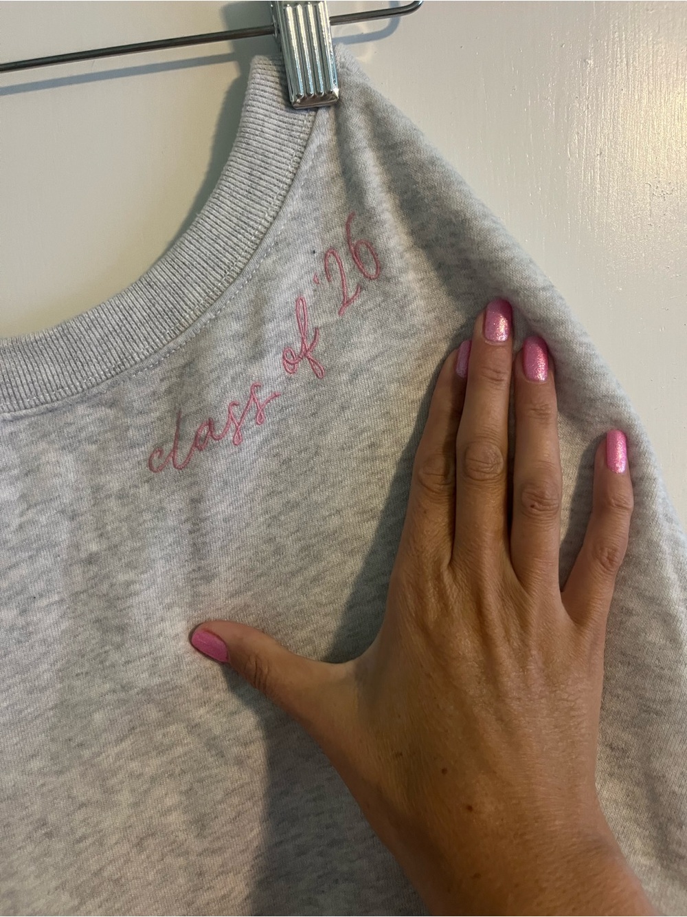 Light Gray Women’s Slouchy Sweatshirt with Pink Satin Bow along back - Picture 4 of 5
